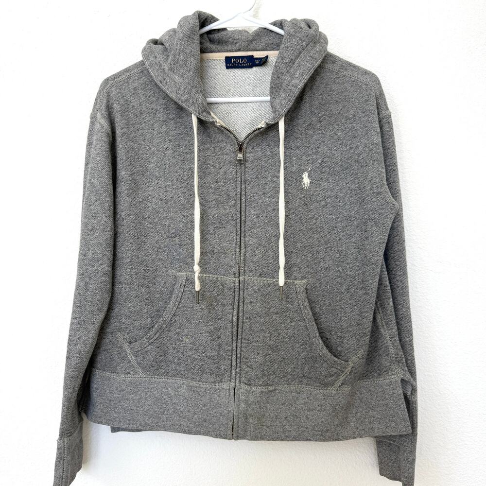 Polo Ralph Lauren Zip Hoodie Gray XS Cotton Blend Slit‎ Hem Casual Women’s